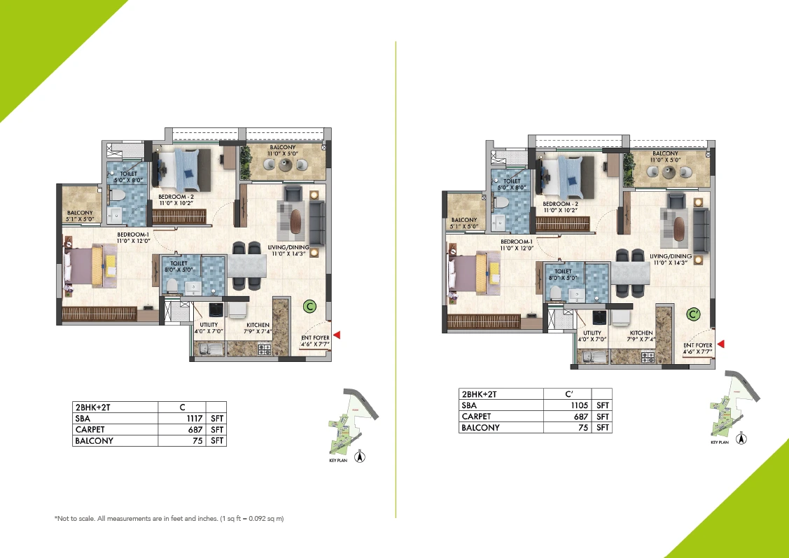 Sattva Park Cubix 2 BHK Floor Plan